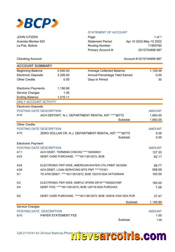 Bolivia banco de crédito de bolivia statement